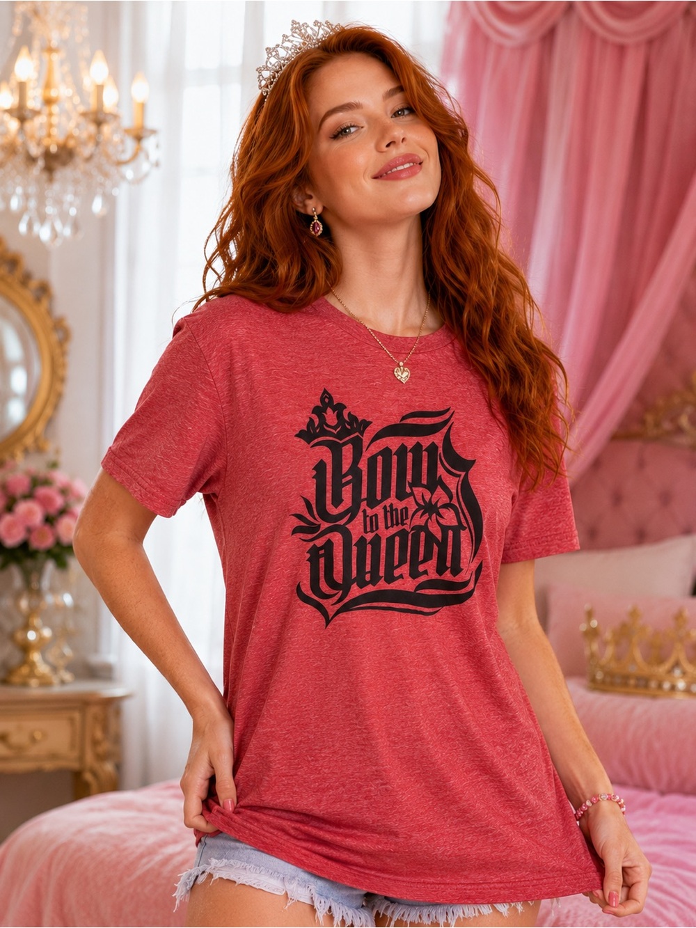 Bow to the Queen Graphic Tee Red Heather Short Sleeve T-Shirt Bella+Canvas 3XL